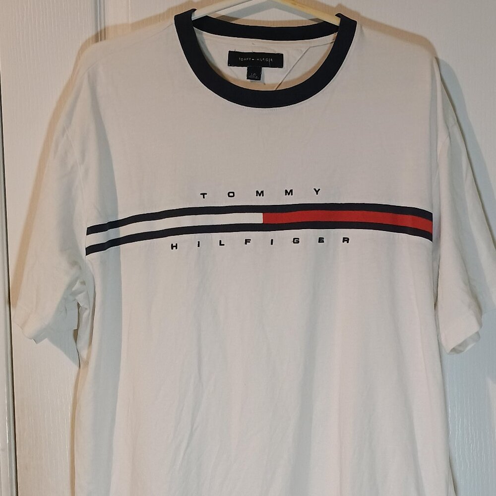 Tommy Hilfiger/Logo Tee/Large/Y2K Stripe Graphic